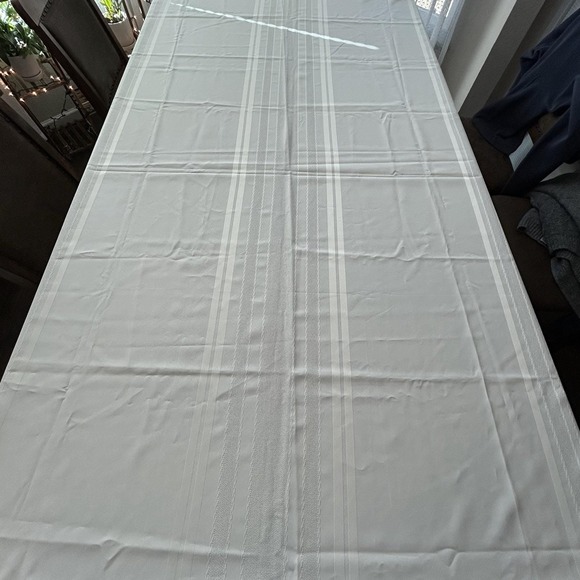 The Unbranded Brand Other - Vintage Cream Ivory Damask Stripe Tablecloth Mid-Century Rectangle 60x84